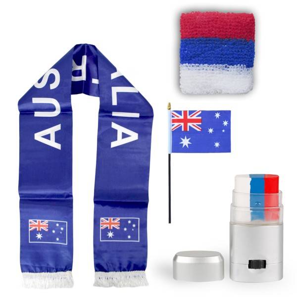 Sonia Originelli FAN PAKET EM "Australien" Australia Fußball Schal Schminke Schweißband Mini Flagge