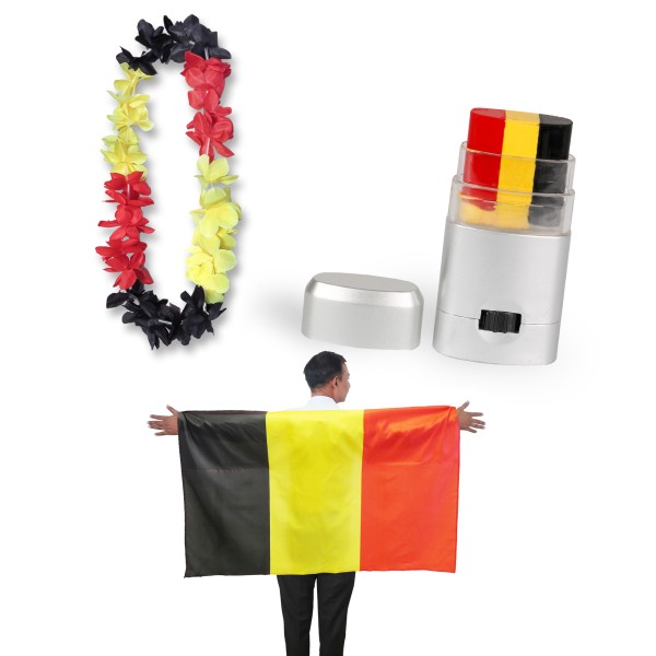 Sonia Originelli Fan-Paket EM "Belgien" Belgium Fanset Fußball Hawaiikette Schminkstift Poncho