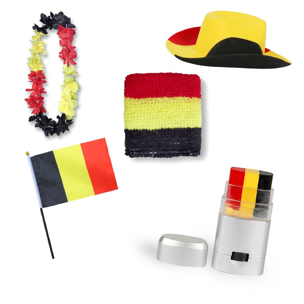 Sonia Originelli Fan-Paket EM "Belgien" Belgium Fußball Hut Kette Schminke Schweißband Flagge