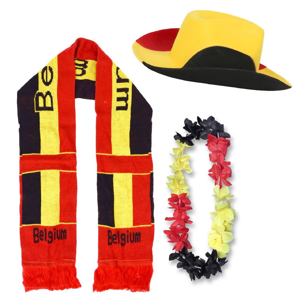 Sonia Originelli FAN PAKET EM "Belgien" Belgium Fußball Schal Blumenkette Cowboy-Hut Kopie