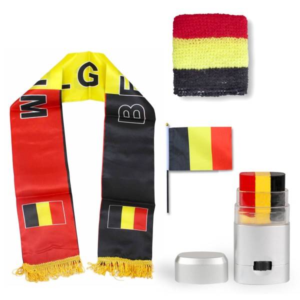Sonia Originelli FAN PAKET EM "Belgien" Belgium Fußball Schal Schminke Schweißband Mini Flagge