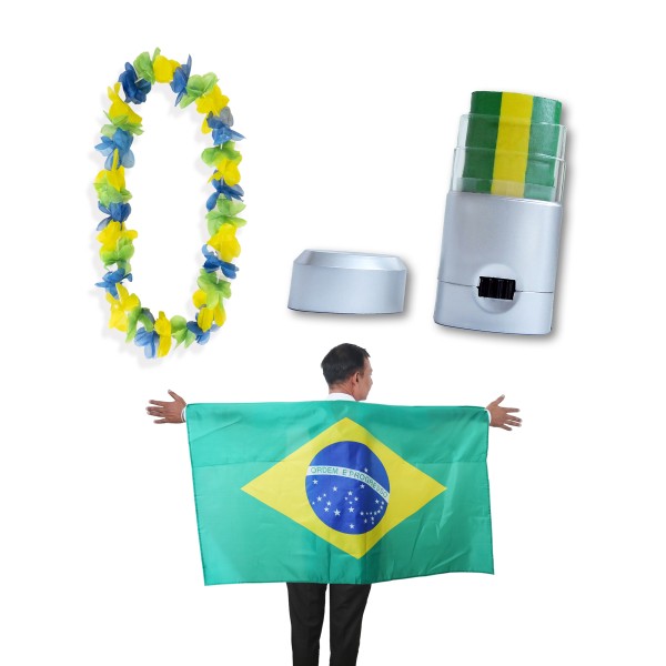 Sonia Originelli Fan-Paket EM "Brasilien" Brazil Brasil Fanset Fußball Hawaiikette Schminkstift Poncho