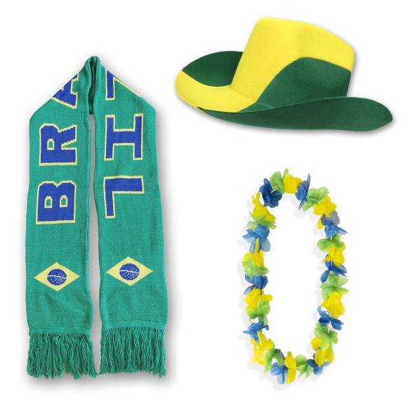 Sonia Originelli FAN PAKET EM "Brasilien" Brazil Fußball Schal Blumenkette Cowboy-Hut
