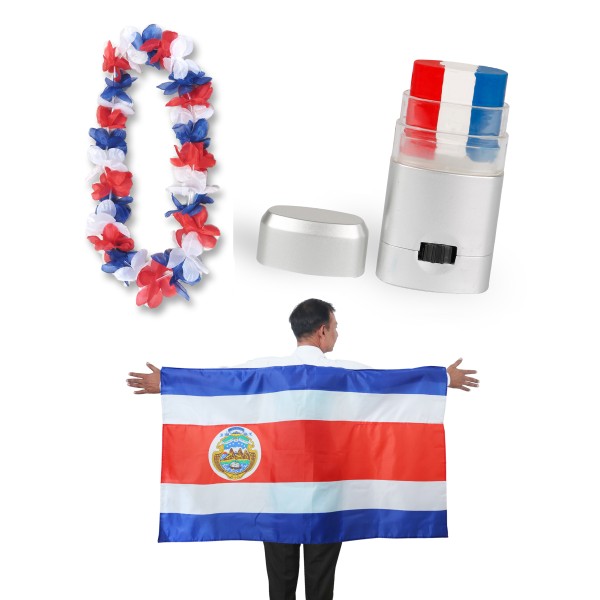 Sonia Originelli Fan-Paket EM "Costa Rica" Fanset Fußball Hawaiikette Schminkstift Poncho