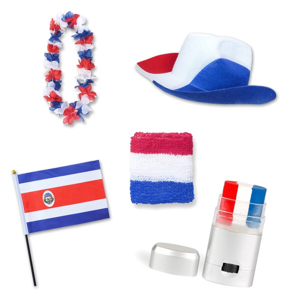 Sonia Originelli Fan-Paket EM "Costa Rica" Fußball Hut Kette Schminke Schweißband Flagge