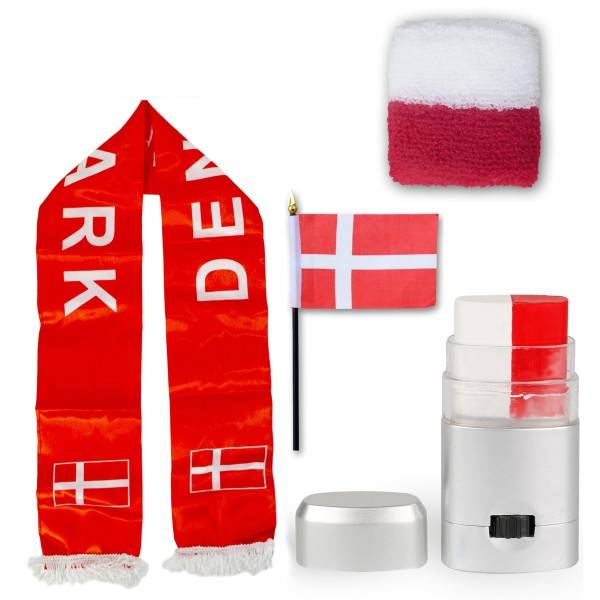 Sonia Originelli FAN PAKET EM "Daenemark" Denemark Fußball Schal Schminke Schweißband Mini Flagge