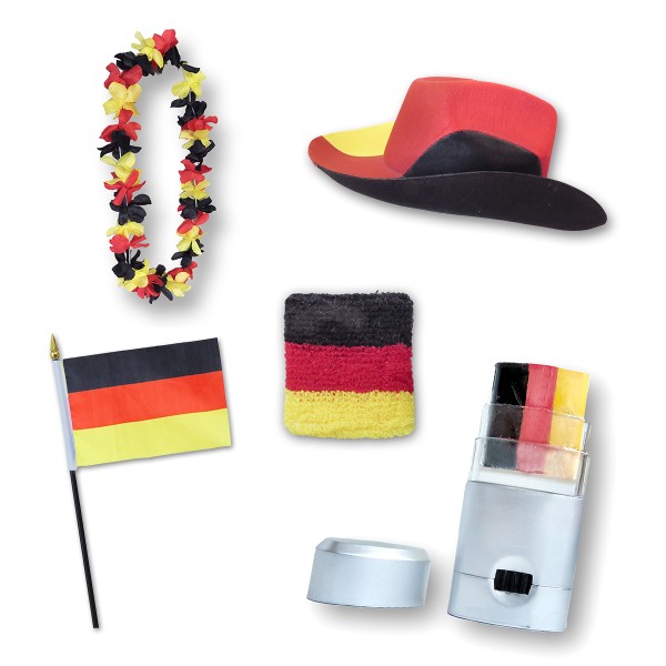 Sonia Originelli Fan-Paket EM "Deutschland" Germany Fußball Hut Kette Schminke Schweißband Flagge