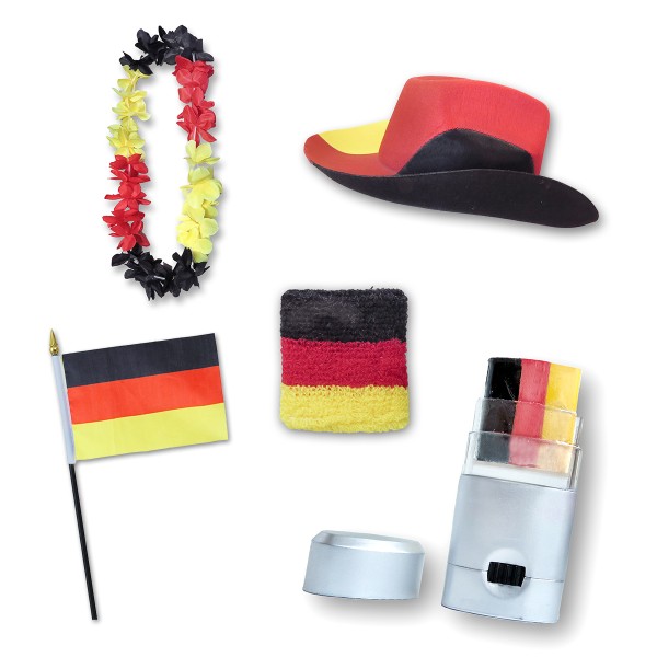 Sonia Originelli Fan-Paket EM "Deutschland" Germany Fußball Hut Kette Schminke Schweißband Flagge