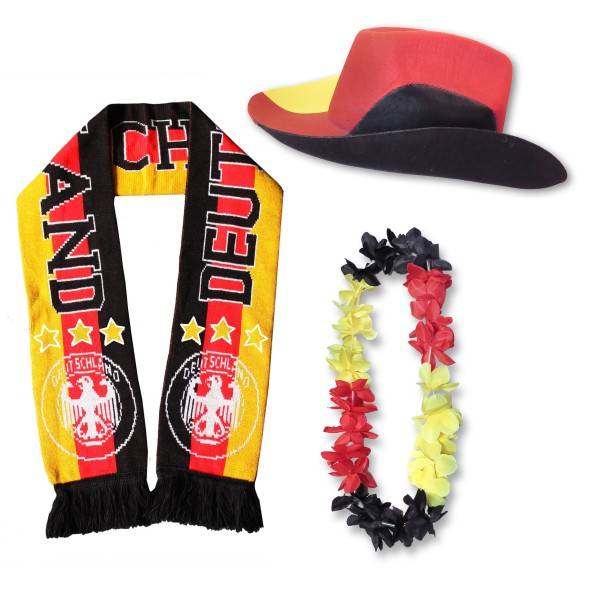 Sonia Originelli FAN PAKET EM "Deutschland" Germany Fußball Schal Blumenkette Cowboy-Hut