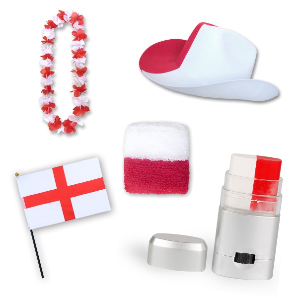 Sonia Originelli Fan-Paket EM "England" Fußball Hut Kette Schminke Schweißband Flagge