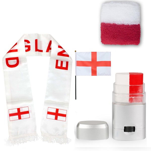 Sonia Originelli FAN PAKET EM "England" Fußball Schal Schminke Schweißband Mini Flagge
