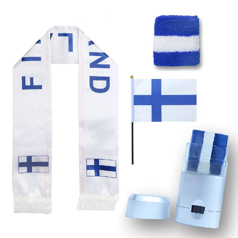 Sonia Originelli FAN PAKET EM "Finnland" Fußball Schal Schminke Schweißband Mini Flagge