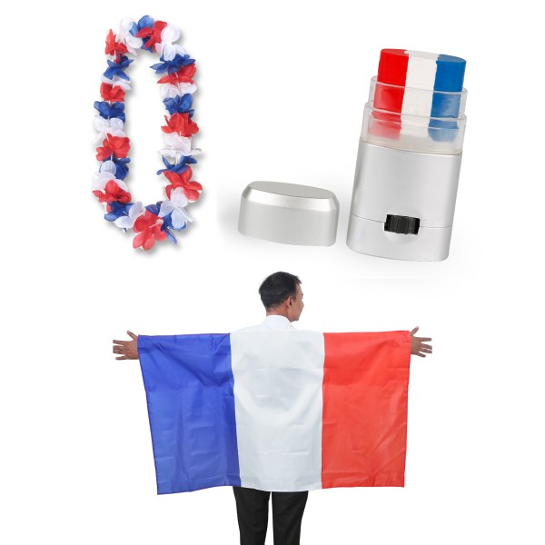 Sonia Originelli Fan-Paket EM "Frankreich" France Fanset Fußball Hawaiikette Schminkstift Poncho