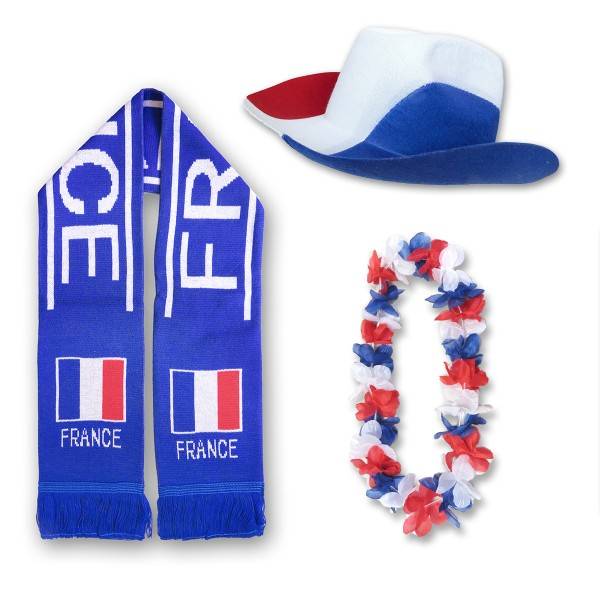 Sonia Originelli FAN PAKET EM "Frankreich" France Fußball Schal Blumenkette Cowboy-Hut