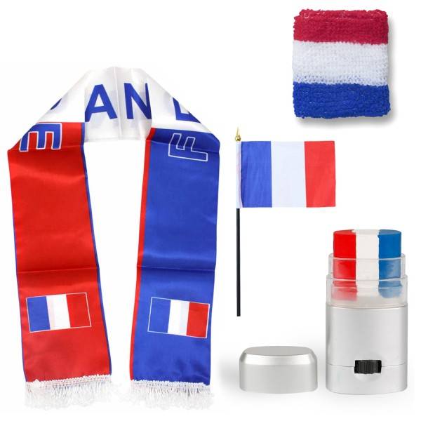 Sonia Originelli FAN PAKET EM "Frankreich" France Fußball Schal Schminke Schweißband Mini Flagge