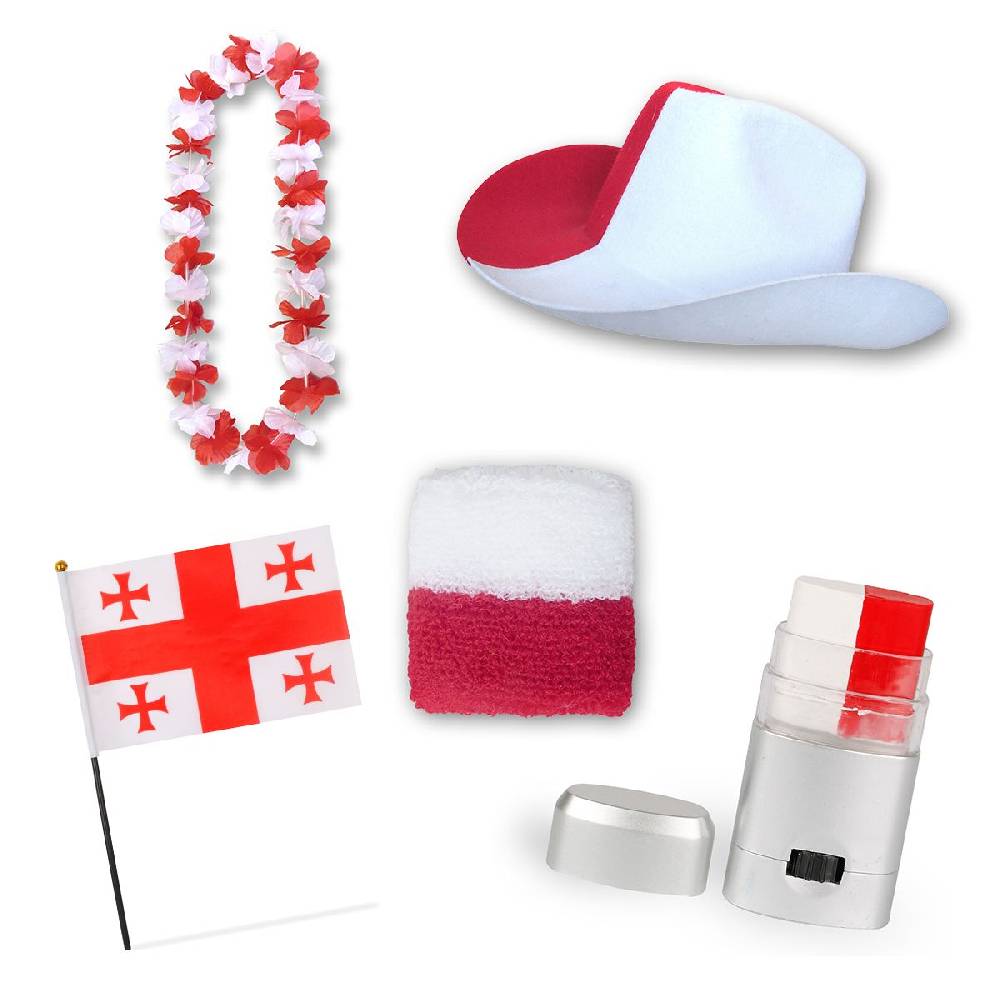 Sonia Originelli Fan-Paket EM "Georgien" Georgia Fußball Hut Kette Schminke Schweißband Flagge