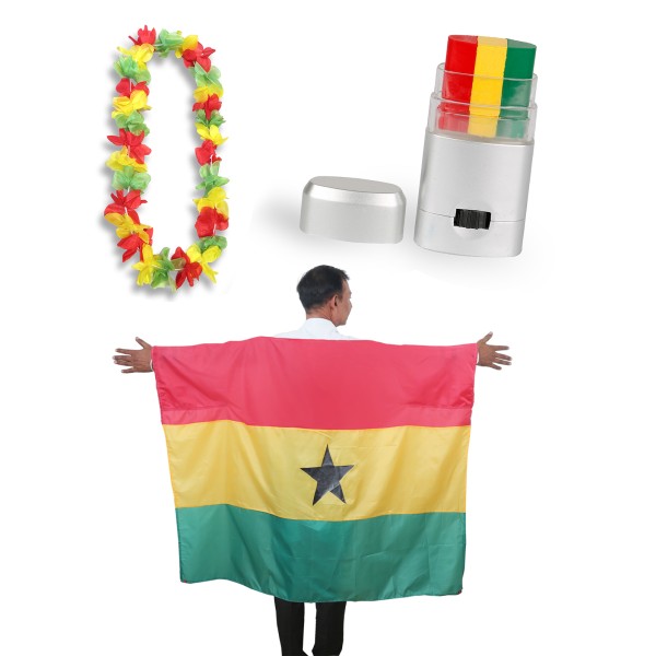 Sonia Originelli Fan-Paket EM "Ghana" Fanset Fußball Hawaiikette Schminkstift Poncho
