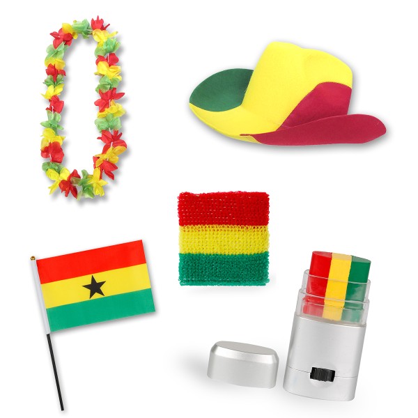 Sonia Originelli Fan-Paket EM "Ghana" Fußball Hut Kette Schminke Schweißband Flagge