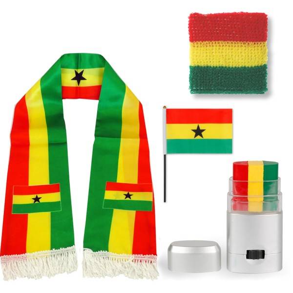 Sonia Originelli FAN PAKET EM "Ghana" Fußball Schal Schminke Schweißband Mini Flagge