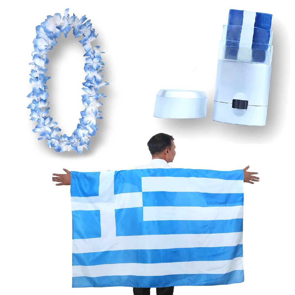 Sonia Originelli Fan-Paket EM "Griechenland" Greece Fanset Fußball Hawaiikette Schminkstift Poncho