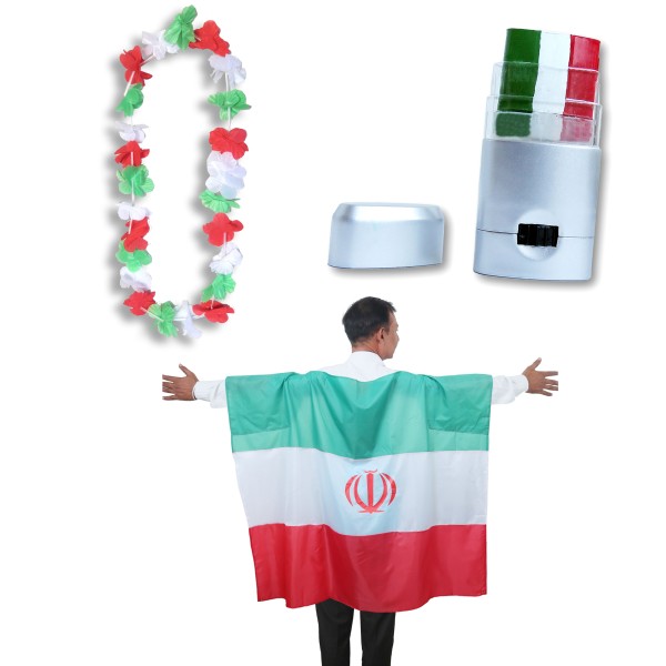 Sonia Originelli Fan-Paket EM "Iran" Fanset Fußball Hawaiikette Schminkstift Poncho