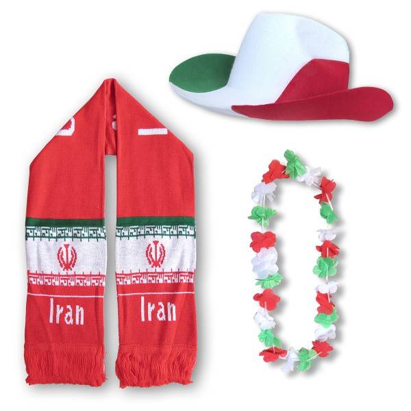 Sonia Originelli FAN PAKET EM "Iran" Fußball Schal Blumenkette Cowboy-Hut