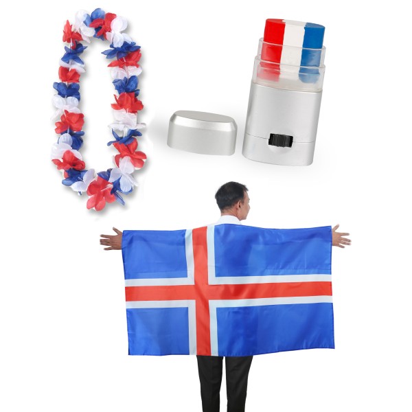 Sonia Originelli Fan-Paket EM "Island" Fanset Fußball Hawaiikette Schminkstift Poncho