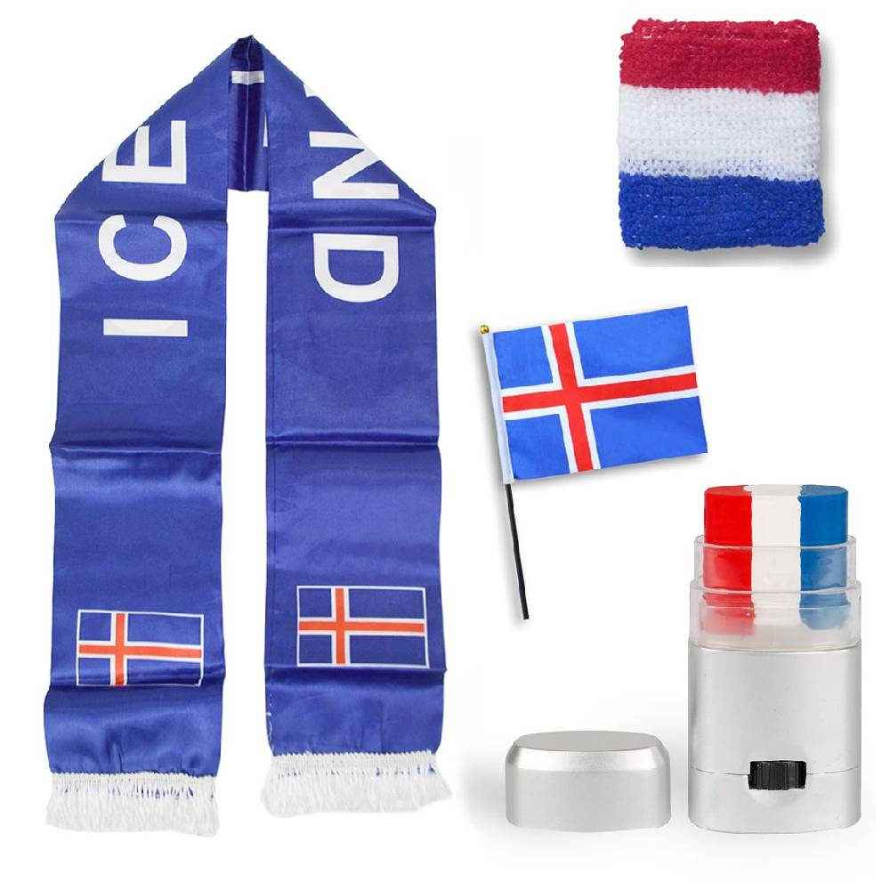 Sonia Originelli FAN PAKET EM "Island" Ice Land Fußball Schal Schminke Schweißband Mini Flagge