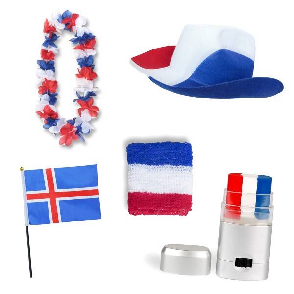 Sonia Originelli Fan-Paket EM "Island" Iceland Fußball Hut Kette Schminke Schweißband Flagge