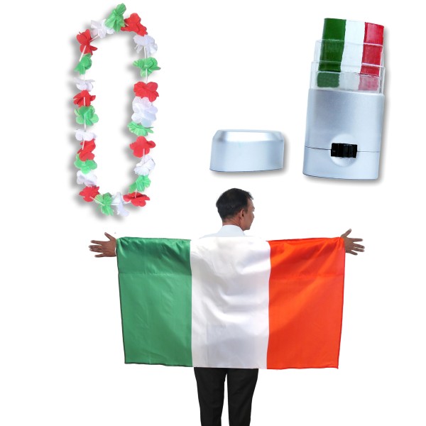 Sonia Originelli Fan-Paket EM "Italien" Italy Fanset Fußball Hawaiikette Schminkstift Poncho