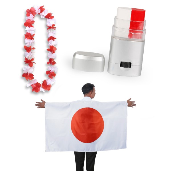 Sonia Originelli Fan-Paket EM "Japan" Fanset Fußball Hawaiikette Schminkstift Poncho