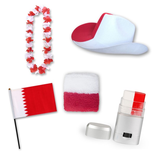 Sonia Originelli Fan-Paket EM "Katar" Qatar Fußball Hut Kette Schminke Schweißband Flagge