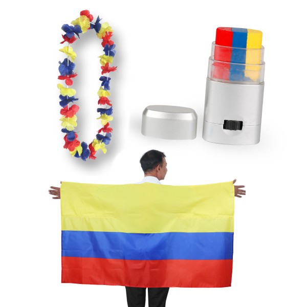 Sonia Originelli Fan-Paket EM "Kolumbien" Columbia Fanset Fußball Hawaiikette Schminkstift Poncho