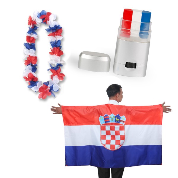 Sonia Originelli Fan-Paket EM "Kroatien" Croatia Fanset Fußball Hawaiikette Schminkstift Poncho