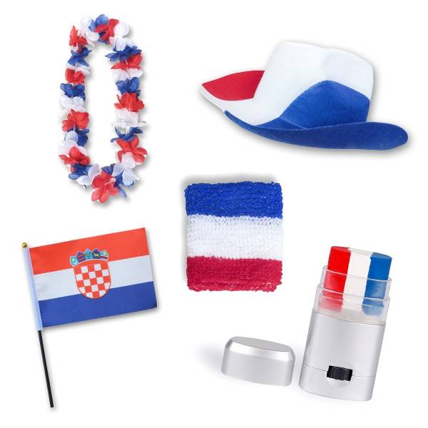 Sonia Originelli Fan-Paket EM "Kroatien" Croatia Fußball Hut Kette Schminke Schweißband Flagge