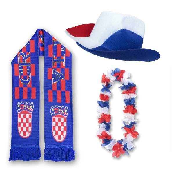 Sonia Originelli FAN PAKET EM "Kroatien" Croatia Fußball Schal Blumenkette Cowboy-Hut
