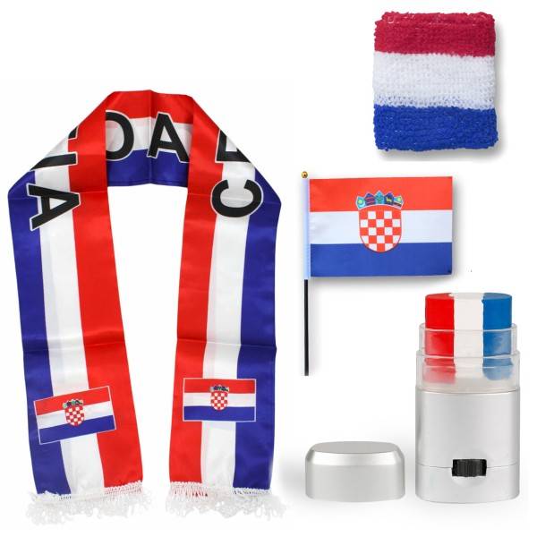 Sonia Originelli FAN PAKET EM "Kroatien" Croatia Fußball Schal Schminke Schweißband Mini Flagge