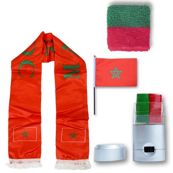Sonia Originelli FAN PAKET EM "Marokko" Marocco Fußball Schal Schminke Schweißband Mini Flagge