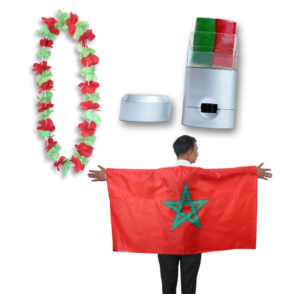 Sonia Originelli Fan-Paket EM "Marokko" Morocco Fanset Fußball Hawaiikette Schminkstift Poncho