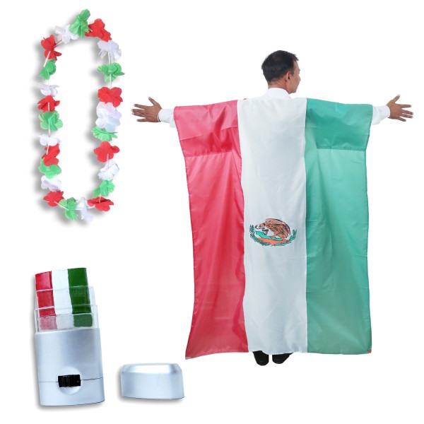 Sonia Originelli Fan-Paket EM "Mexiko" Mexico Fanset Fußball Hawaiikette Schminkstift Poncho