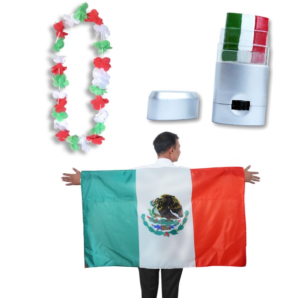 Sonia Originelli Fan-Paket EM "Mexiko" Mexico Fanset Fußball Hawaiikette Schminkstift Poncho