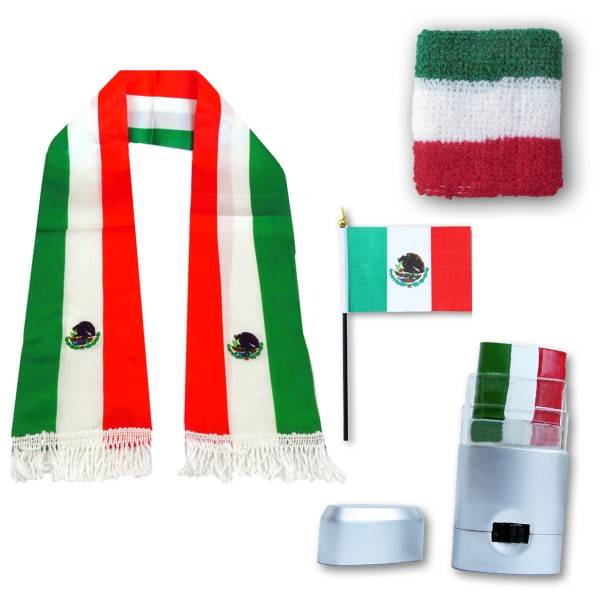 Sonia Originelli FAN PAKET EM "Mexiko" Mexico Fußball Schal Schminke Schweißband Mini Flagge