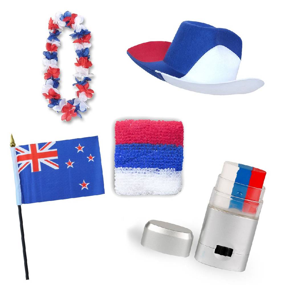 Sonia Originelli Fan-Paket EM Neuseeland New Zealand Fußball Hut Kette Schminke Schweißband Flagge