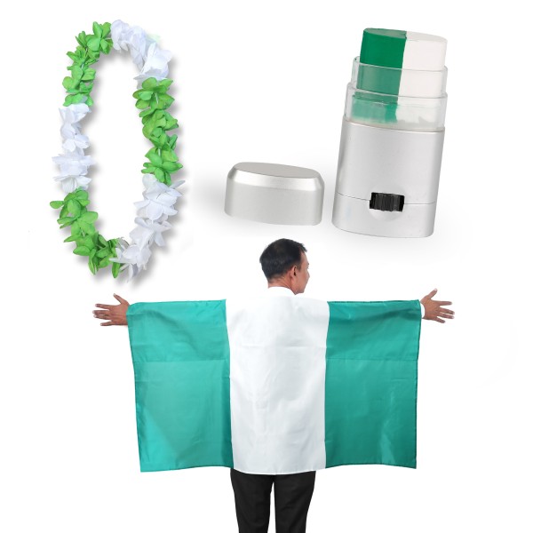 Sonia Originelli Fan-Paket EM "Nigerien" Niegeria Fanset Fußball Hawaiikette Schminkstift Poncho