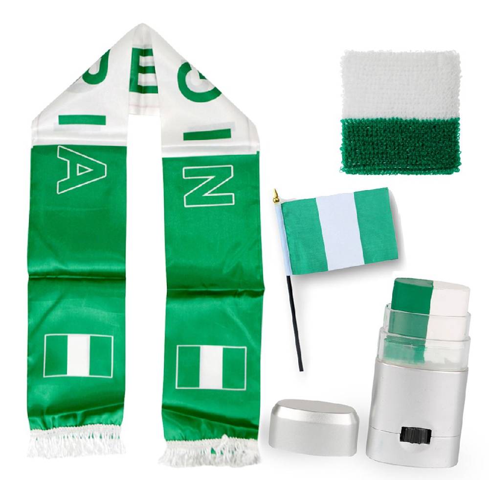 Sonia Originelli FAN PAKET EM "Nigerien" Nigeria Fußball Schal Schminke Schweißband Mini Flagge