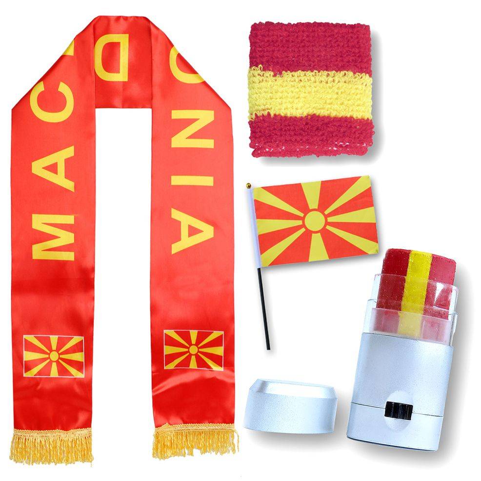 Sonia Originelli FAN PAKET EM "Nordmazedonien" North Macedonia Fußball Schal Schminke Schweißband Mini Flagge