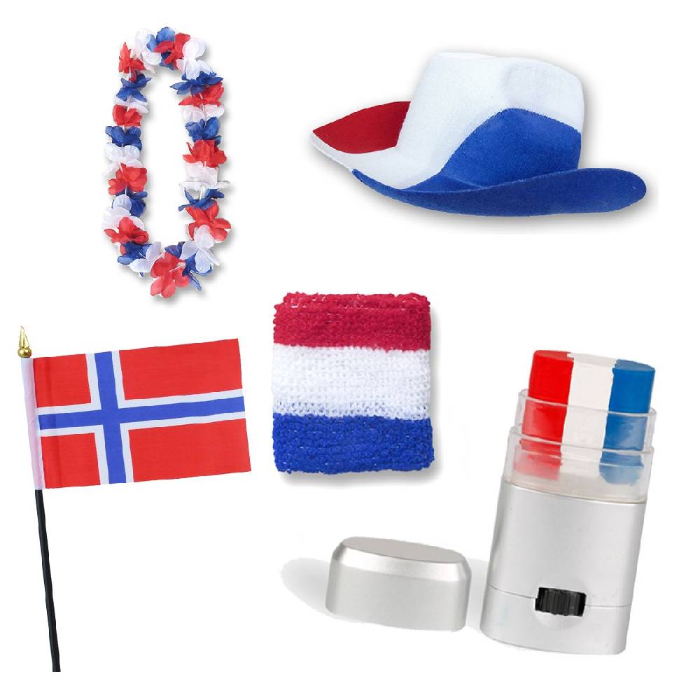 Sonia Originelli Fan-Paket EM "Norwegen" Norway Fußball Hut Kette Schminke Schweißband Flagge