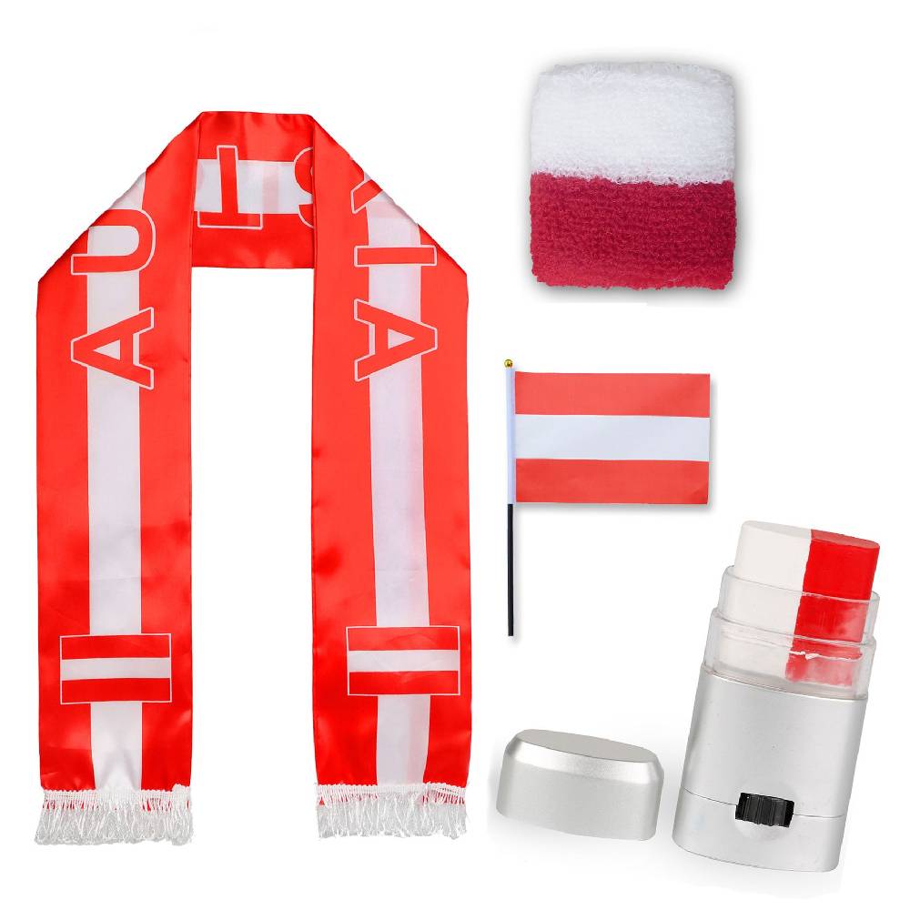 Sonia Originelli FAN PAKET EM "Österreich" Austria Fußball Schal Schminke Schweißband Mini Flagge