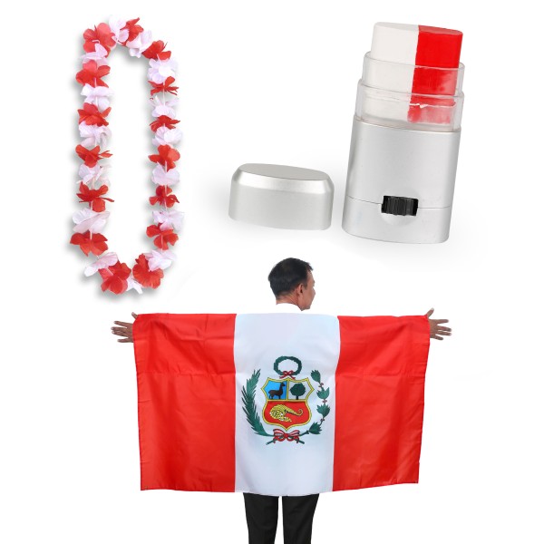 Sonia Originelli Fan-Paket EM "Peru" Fanset Fußball Hawaiikette Schminkstift Poncho