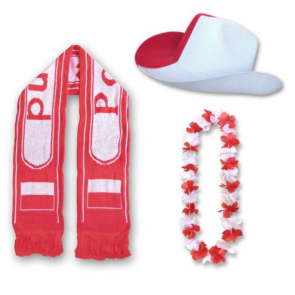 Sonia Originelli FAN PAKET EM "Polen" Poland Fußball Schal Blumenkette Cowboy-Hut